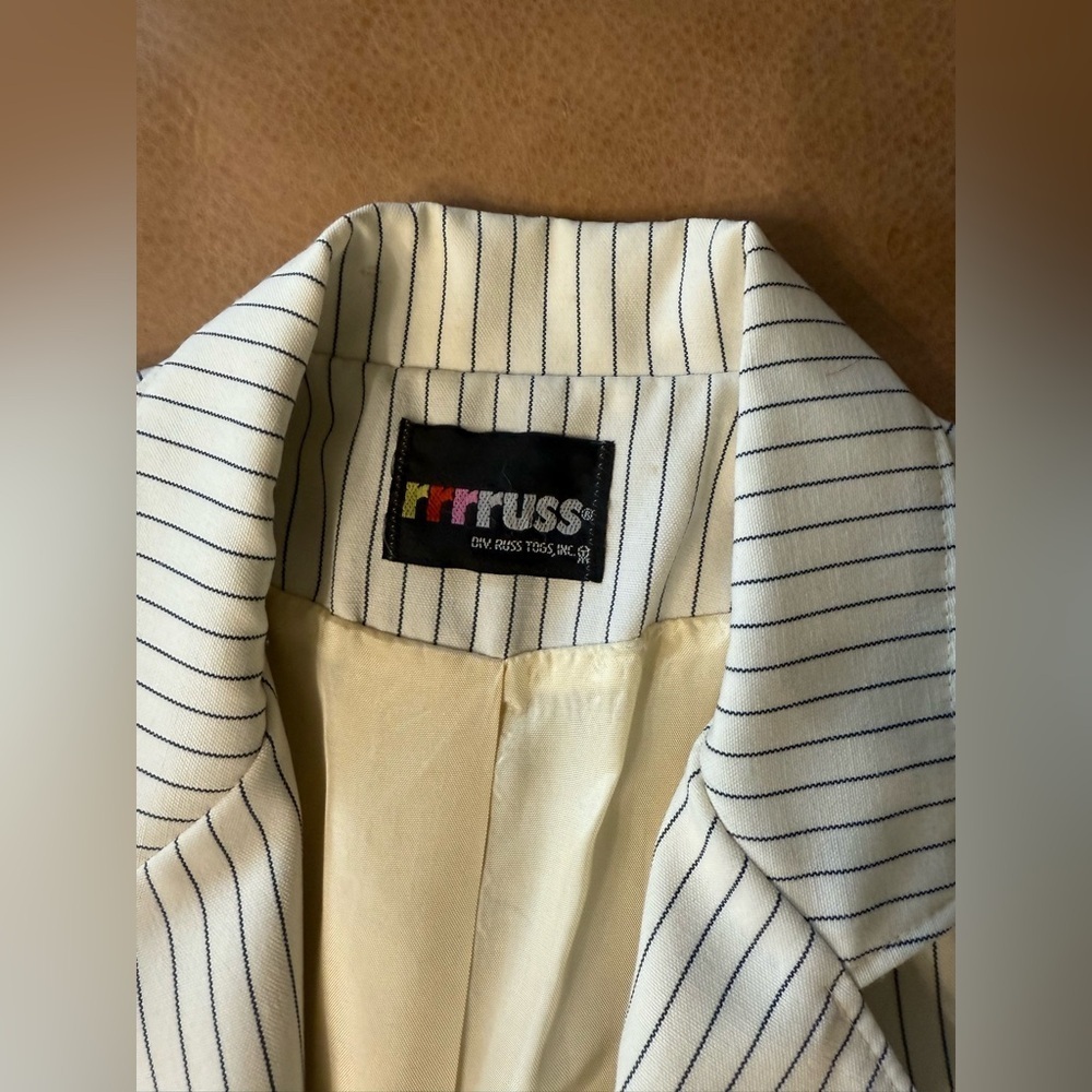 rrrruss White And Navy Striped Vintage Blazer Women’s Size 12 - Picture 5 of 10